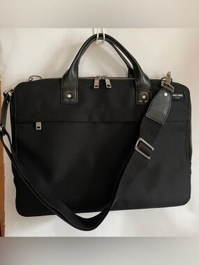 Jack Spade // Black Slim Nylon Laptop Messenger Briefcase Leather Handles